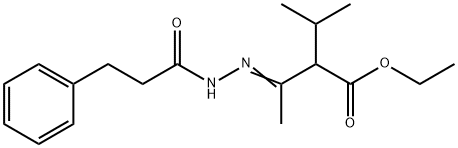 ethyl 2-isopropyl-3-[(3-phenylpropanoyl)hydrazono]butanoate Struktur