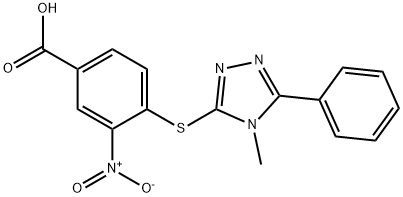 4-((4-methyl-5-phenyl-4H-1,2,4-triazol-3-yl)thio)-3-nitrobenzoic acid Struktur