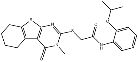 2-[(3-methyl-4-oxo-3,4,5,6,7,8-hexahydro[1]benzothieno[2,3-d]pyrimidin-2-yl)sulfanyl]-N-[2-(propan-2-yloxy)phenyl]acetamide Struktur