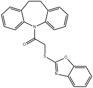 2-(1,3-benzoxazol-2-ylsulfanyl)-1-(10,11-dihydro-5H-dibenzo[b,f]azepin-5-yl)ethanone Struktur