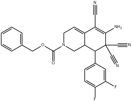 benzyl 6-amino-5,7,7-tricyano-8-(3,4-difluorophenyl)-3,7,8,8a-tetrahydroisoquinoline-2(1H)-carboxylate Struktur