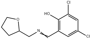 2,4-dichloro-6-{(E)-[(tetrahydrofuran-2-ylmethyl)imino]methyl}phenol Struktur