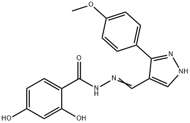 (Z)-2,4-dihydroxy-N'-((3-(4-methoxyphenyl)-1H-pyrazol-4-yl)methylene)benzohydrazide Struktur