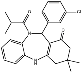 11-(3-chlorophenyl)-3,3-dimethyl-10-(2-methylpropanoyl)-2,3,4,5,10,11-hexahydro-1H-dibenzo[b,e][1,4]diazepin-1-one Struktur