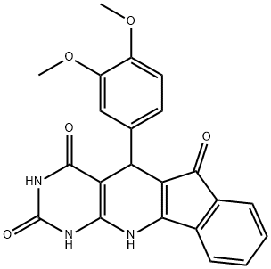 5-(3,4-dimethoxyphenyl)-2,4-dihydroxy-5H-indeno[2',1':5,6]pyrido[2,3-d]pyrimidin-6(11H)-one Struktur