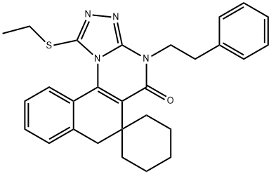 1-(ethylthio)-4-phenethyl-4H-spiro[benzo[h][1,2,4]triazolo[4,3-a]quinazoline-6,1'-cyclohexan]-5(7H)-one Struktur