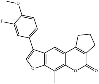 9-(3-fluoro-4-methoxyphenyl)-6-methyl-2,3-dihydrocyclopenta[c]furo[3,2-g]chromen-4(1H)-one Struktur