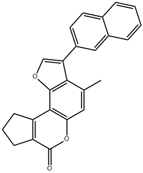 4-methyl-3-(naphthalen-2-yl)-9,10-dihydrocyclopenta[c]furo[2,3-f]chromen-7(8H)-one Struktur