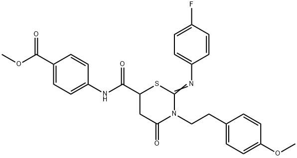 (Z)-methyl 4-(2-((4-fluorophenyl)imino)-3-(4-methoxyphenethyl)-4-oxo-1,3-thiazinane-6-carboxamido)benzoate Struktur