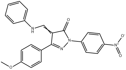 (4Z)-5-(4-methoxyphenyl)-2-(4-nitrophenyl)-4-[(phenylamino)methylidene]-2,4-dihydro-3H-pyrazol-3-one Struktur