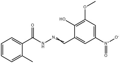 (E)-N'-(2-hydroxy-3-methoxy-5-nitrobenzylidene)-2-methylbenzohydrazide Struktur