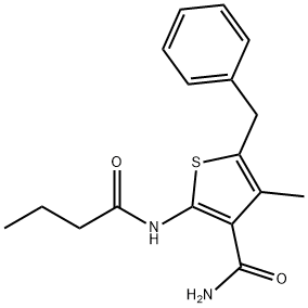 5-benzyl-2-(butanoylamino)-4-methylthiophene-3-carboxamide Struktur