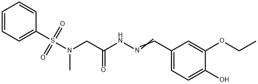 (E)-N-(2-(2-(3-ethoxy-4-hydroxybenzylidene)hydrazinyl)-2-oxoethyl)-N-methylbenzenesulfonamide Struktur