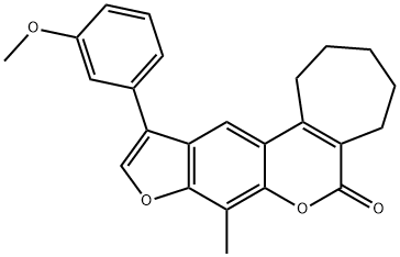 11-(3-methoxyphenyl)-8-methyl-2,3,4,5-tetrahydrocyclohepta[c]furo[3,2-g]chromen-6(1H)-one Struktur