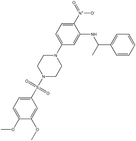 5-{4-[(3,4-dimethoxyphenyl)sulfonyl]piperazin-1-yl}-2-nitro-N-(1-phenylethyl)aniline Struktur