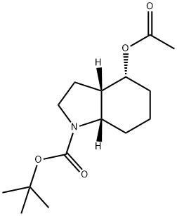 1H-Indole-1-carboxylic acid, 4-(acetyloxy)octahydro-, 1,1-dimethylethyl ester, (3aS,4R,7aS)- Struktur