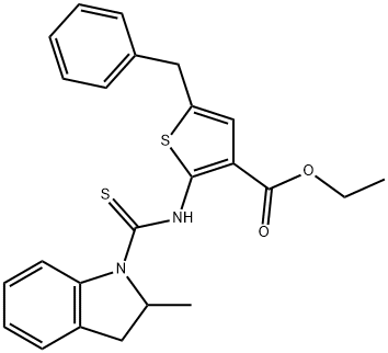 ethyl 5-benzyl-2-(2-methylindoline-1-carbothioamido)thiophene-3-carboxylate Struktur