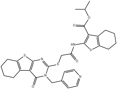 isopropyl 2-(2-((4-oxo-3-(pyridin-4-ylmethyl)-3,4,5,6,7,8-hexahydrobenzo[4,5]thieno[2,3-d]pyrimidin-2-yl)thio)acetamido)-4,5,6,7-tetrahydrobenzo[b]thiophene-3-carboxylate Struktur