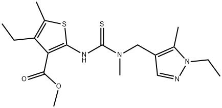 methyl 4-ethyl-2-(3-((1-ethyl-5-methyl-1H-pyrazol-4-yl)methyl)-3-methylthioureido)-5-methylthiophene-3-carboxylate Struktur