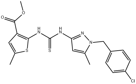 methyl 2-(3-(1-(4-chlorobenzyl)-5-methyl-1H-pyrazol-3(2H)-ylidene)thioureido)-5-methylthiophene-3-carboxylate Struktur