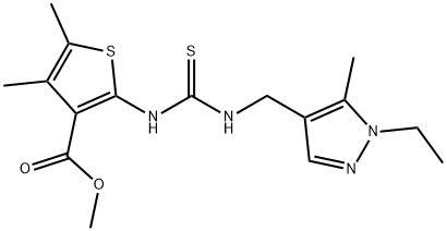 methyl 2-(3-((1-ethyl-5-methyl-1H-pyrazol-4-yl)methyl)thioureido)-4,5-dimethylthiophene-3-carboxylate Struktur