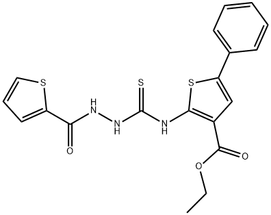 ethyl 5-phenyl-2-(2-(thiophene-2-carbonyl)hydrazinecarbothioamido)thiophene-3-carboxylate Struktur