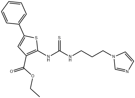 ethyl 2-(3-(3-(1H-imidazol-1-yl)propyl)thioureido)-5-phenylthiophene-3-carboxylate Struktur