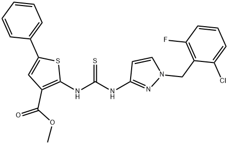 methyl 2-(3-(1-(2-chloro-6-fluorobenzyl)-1H-pyrazol-3(2H)-ylidene)thioureido)-5-phenylthiophene-3-carboxylate Struktur