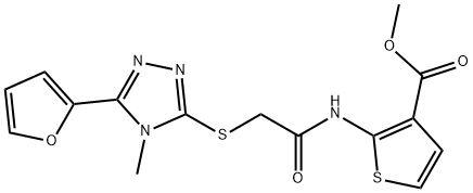 methyl 2-(2-((5-(furan-2-yl)-4-methyl-4H-1,2,4-triazol-3-yl)thio)acetamido)thiophene-3-carboxylate Struktur