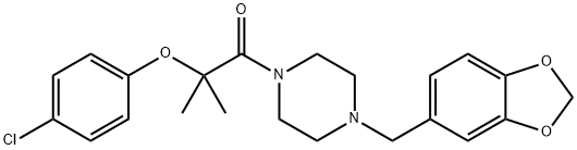 1-[4-(1,3-benzodioxol-5-ylmethyl)piperazin-1-yl]-2-(4-chlorophenoxy)-2-methylpropan-1-one Struktur