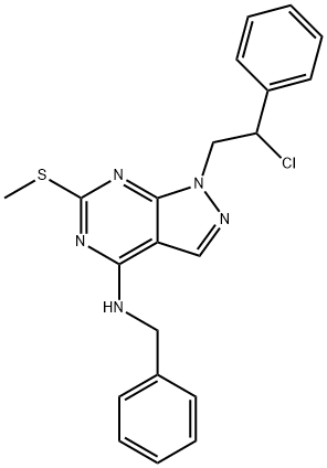 N-Benzyl-1-(2-chloro-2-phenylethyl)-6-(methylthio)-1H-pyrazolo[3,4-d]pyrimidin-4-amine Struktur