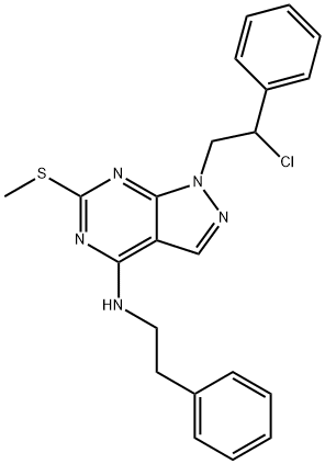 1-(2-Chloro-2-phenylethyl)-6-(methylthio)-N-phenethyl-1H-pyrazolo[3,4-d]pyrimidin-4-amine Struktur