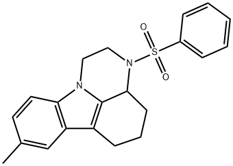 8-methyl-3-(phenylsulfonyl)-2,3,3a,4,5,6-hexahydro-1H-pyrazino[3,2,1-jk]carbazole Struktur