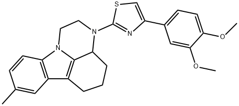 4-(3,4-dimethoxyphenyl)-2-(8-methyl-3a,4,5,6-tetrahydro-1H-pyrazino[3,2,1-jk]carbazol-3(2H)-yl)thiazole Struktur