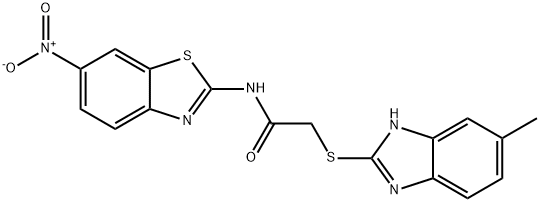 2-[(5-methyl-1H-benzimidazol-2-yl)sulfanyl]-N-(6-nitro-1,3-benzothiazol-2-yl)acetamide Struktur