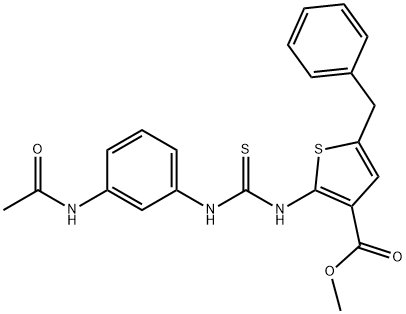 methyl 2-(3-(3-acetamidophenyl)thioureido)-5-benzylthiophene-3-carboxylate Struktur