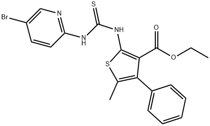 ethyl 2-(3-(5-bromopyridin-2-yl)thioureido)-5-methyl-4-phenylthiophene-3-carboxylate Struktur