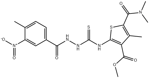 methyl 5-(dimethylcarbamoyl)-4-methyl-2-(2-(4-methyl-3-nitrobenzoyl)hydrazinecarbothioamido)thiophene-3-carboxylate Struktur