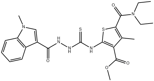 methyl 5-(diethylcarbamoyl)-4-methyl-2-(2-(1-methyl-1H-indole-3-carbonyl)hydrazinecarbothioamido)thiophene-3-carboxylate Struktur