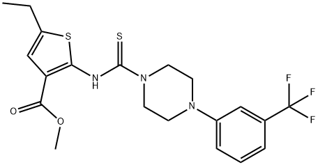 methyl 5-ethyl-2-(4-(3-(trifluoromethyl)phenyl)piperazine-1-carbothioamido)thiophene-3-carboxylate Struktur