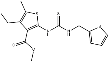 methyl 4-ethyl-5-methyl-2-(3-(thiophen-2-ylmethyl)thioureido)thiophene-3-carboxylate Struktur