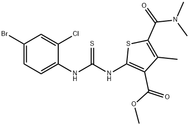 methyl 2-(3-(4-bromo-2-chlorophenyl)thioureido)-5-(dimethylcarbamoyl)-4-methylthiophene-3-carboxylate Struktur