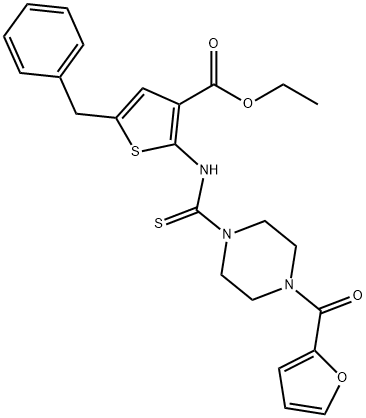 ethyl 5-benzyl-2-(4-(furan-2-carbonyl)piperazine-1-carbothioamido)thiophene-3-carboxylate Struktur