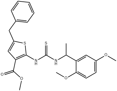 methyl 5-benzyl-2-(3-(1-(2,5-dimethoxyphenyl)ethyl)thioureido)thiophene-3-carboxylate Struktur