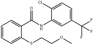 N-[2-chloro-5-(trifluoromethyl)phenyl]-2-[(2-methoxyethyl)sulfanyl]benzamide Struktur