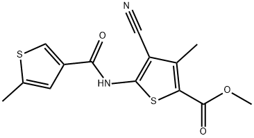 methyl 4-cyano-3-methyl-5-(5-methylthiophene-3-carboxamido)thiophene-2-carboxylate Struktur