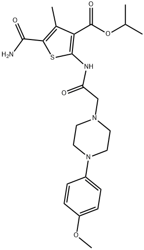 isopropyl 5-carbamoyl-2-(2-(4-(4-methoxyphenyl)piperazin-1-yl)acetamido)-4-methylthiophene-3-carboxylate Struktur