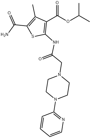 isopropyl 5-carbamoyl-4-methyl-2-(2-(4-(pyridin-2-yl)piperazin-1-yl)acetamido)thiophene-3-carboxylate Struktur