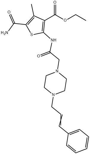 (E)-ethyl 5-carbamoyl-2-(2-(4-cinnamylpiperazin-1-yl)acetamido)-4-methylthiophene-3-carboxylate Struktur