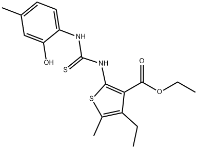 ethyl 4-ethyl-2-(3-(2-hydroxy-4-methylphenyl)thioureido)-5-methylthiophene-3-carboxylate Struktur